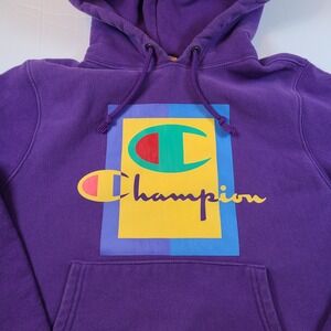 Champion Reverse Weave‎ Hoodie Mens S Purple 90s Style  Retro Y2K Sweatshirt